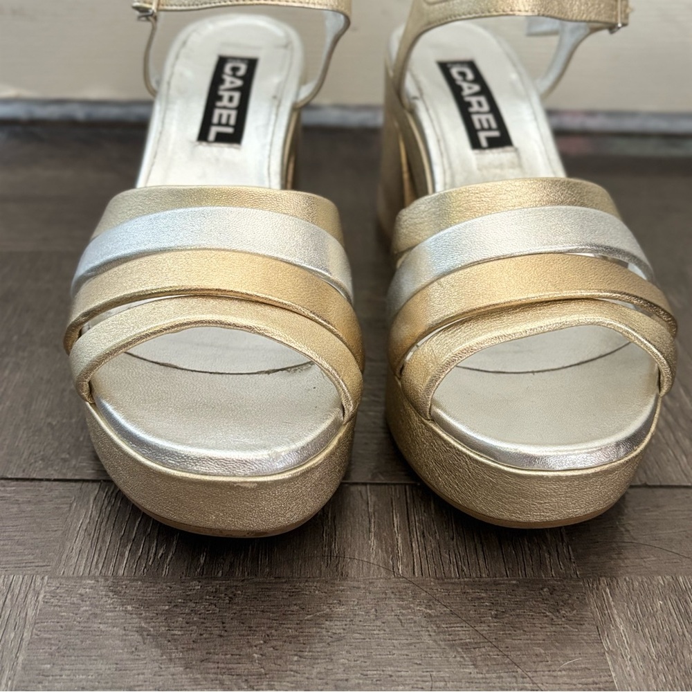 CAREL PARIS Silver And Gold Leather Platform Pumps Size 40/ 9 US - Picture 4 of 9